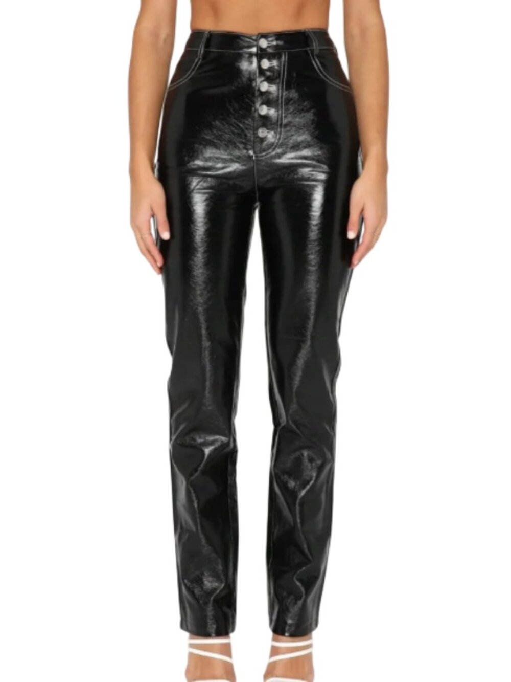 White Fox No Good Reason Faux Patent Leather Pant Black Women's Size L NEW Party